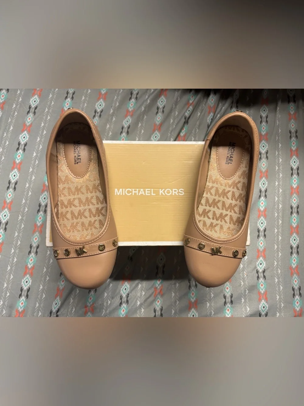 ✴️MICHAEL Michael Kors Girls Pink-Tan Logo Ballet Flats